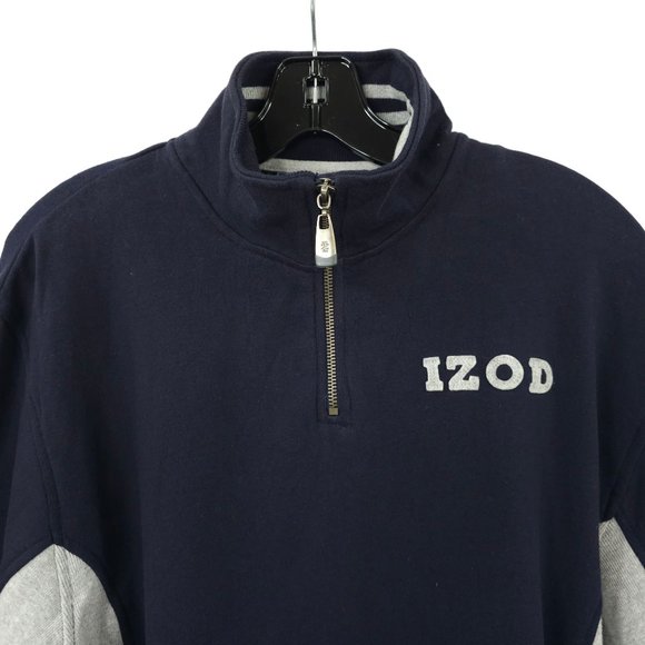 Izod Jeans Quarter Zip Pullover Sweatshirt Top Boys 14/16 Navy Blue Gray NEW - Picture 9 of 16